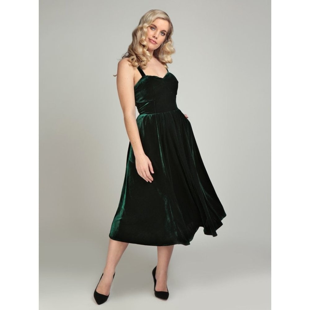 Green Collectif Pacy Velvet midi dress